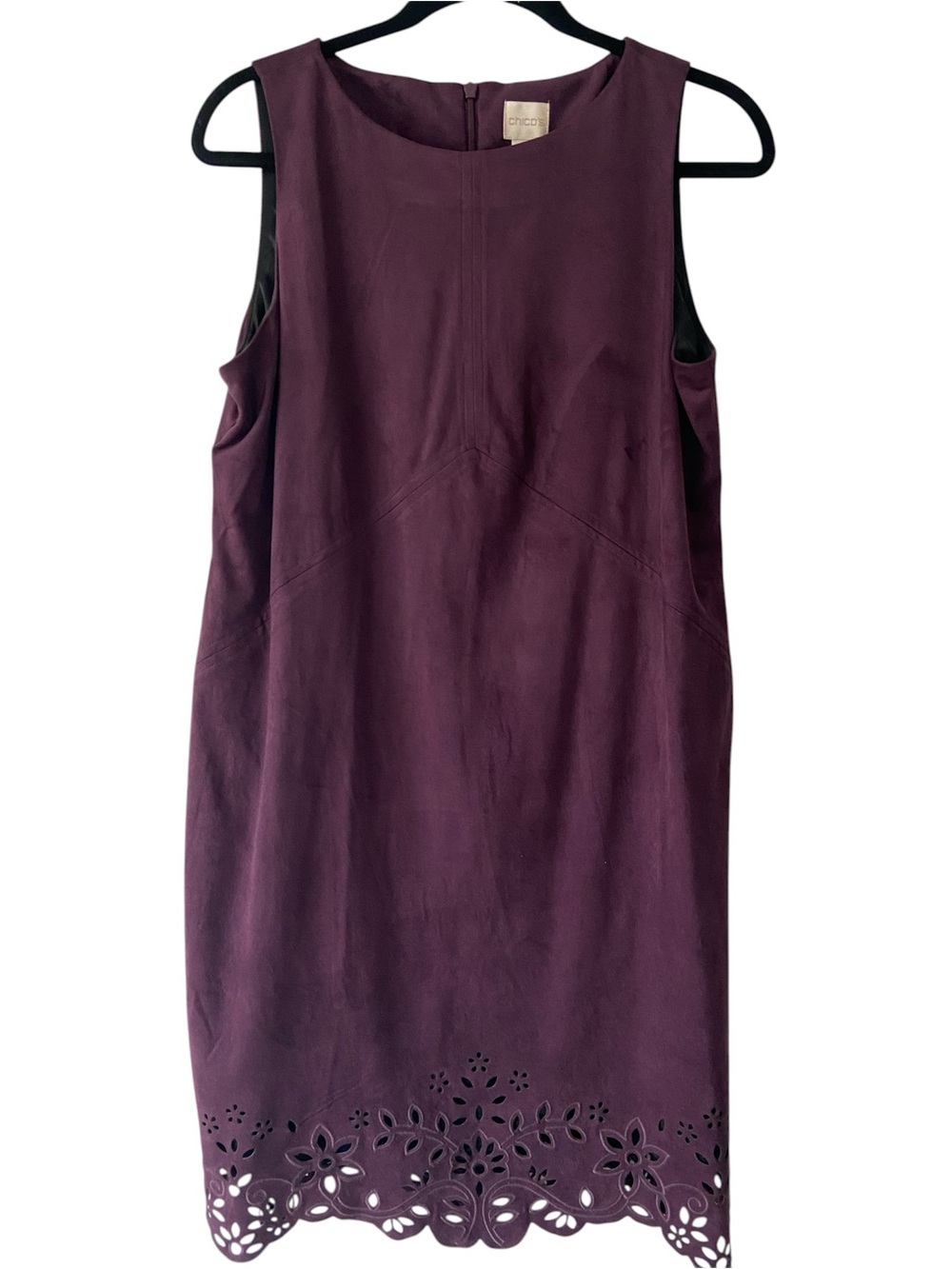 NWT CHICO'S Petite Faux Suede Laser Cut Sheath Dress Purple Size 1 Petite